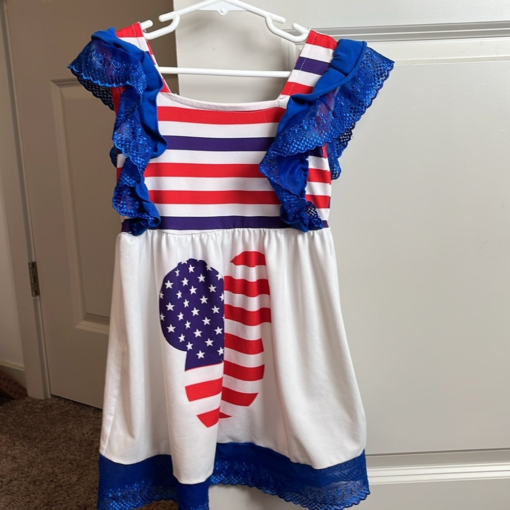 Striped Dress with Blue Lace Ruffles